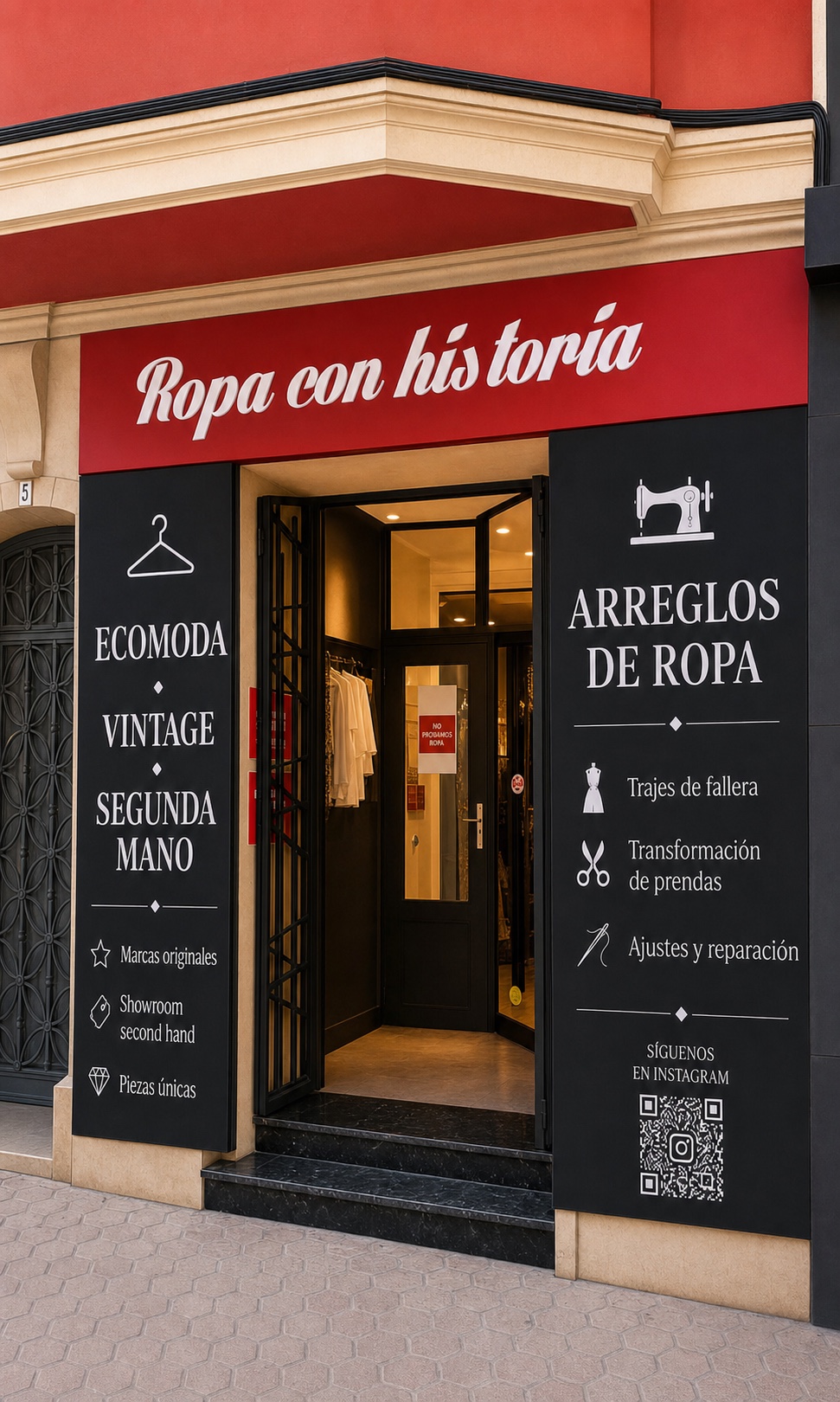 Fachada de Ropa con Historia en Plaza Mayor, Alzira